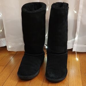 BearPaw Emma Tall Black Suede And Sheepskin Foot bed Women's Winter Boots Size 6